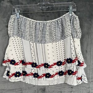 PIPER by Townsen Floral Embroidered Rayon Tiered Hi Low Skirt *Stretched‎ Out*